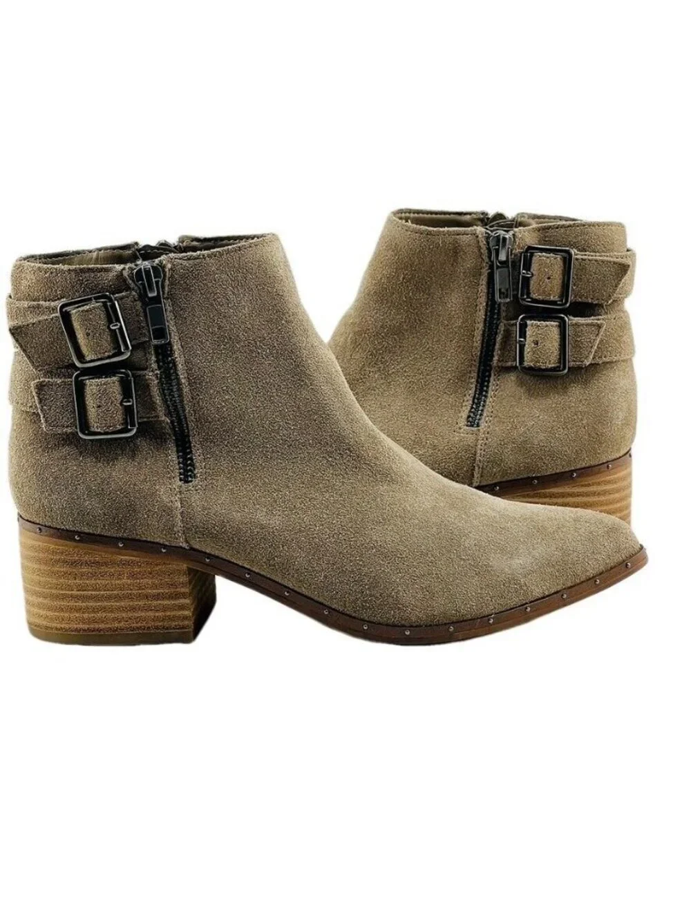 Bleecker & Bond Womens Suede Ankle Boots With Buckles & Side Zipper - Size 7.5 -